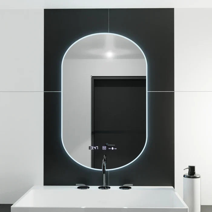Oglinda LED 50x80cm Ovala Senzor 3 Lumini Ceas Dezaburire si Touch FRAMELESS / 50X80CM LED MIRROR
