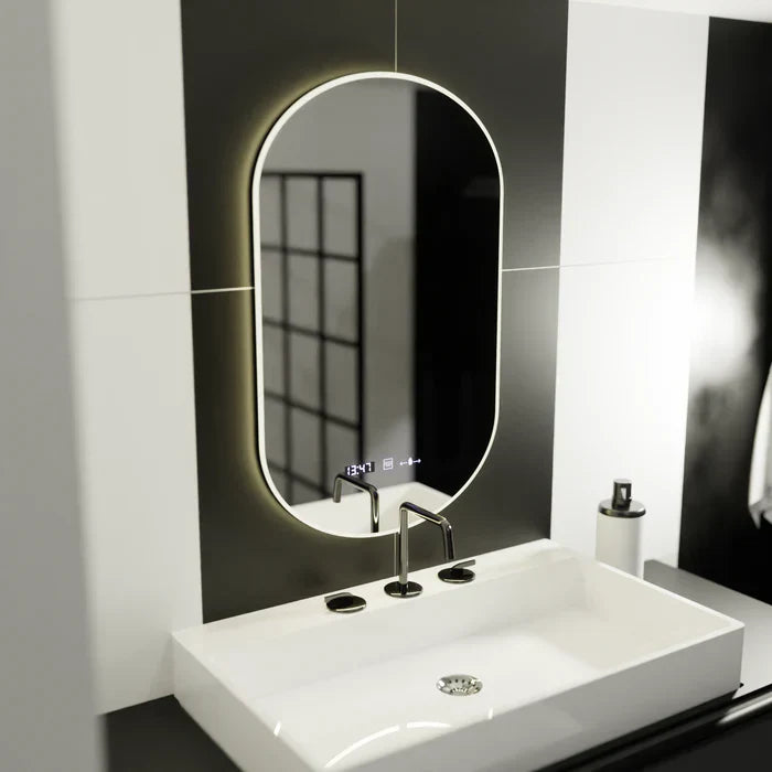 Oglinda LED 50x80cm Ovala Senzor 3 Lumini Ceas Dezaburire si Touch FRAMELESS / 50X80CM LED MIRROR