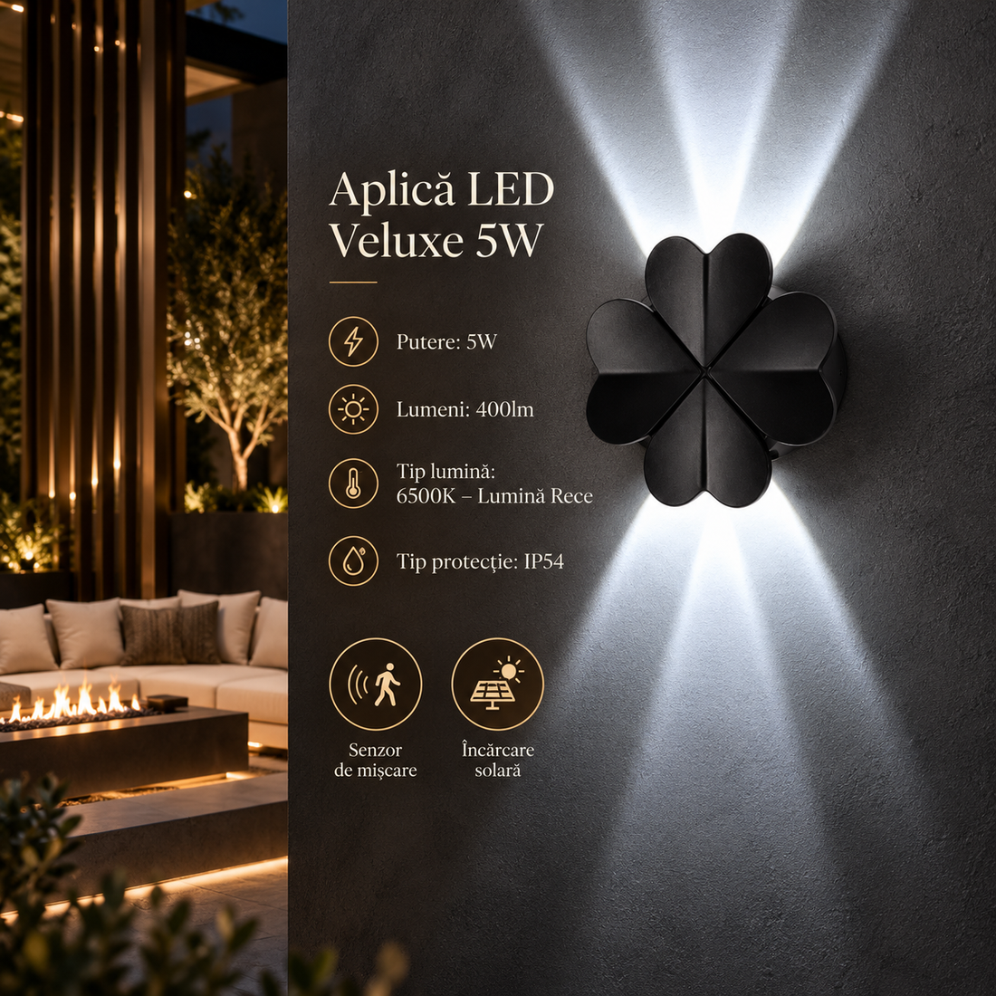Външен LED аплик VELUXE, 5 W, Черен