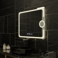 LED огледало 80x60cm, СЕНЗОР, 3 вида светлина, против замъгляване, димиране, часовник и термометър