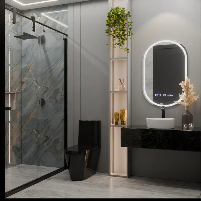 Oglinda LED Ovala 50x80cm Senzor 3 Lumini Ceas Dezaburire si Touch FRAMELESS / 50X80CM LED MIRROR