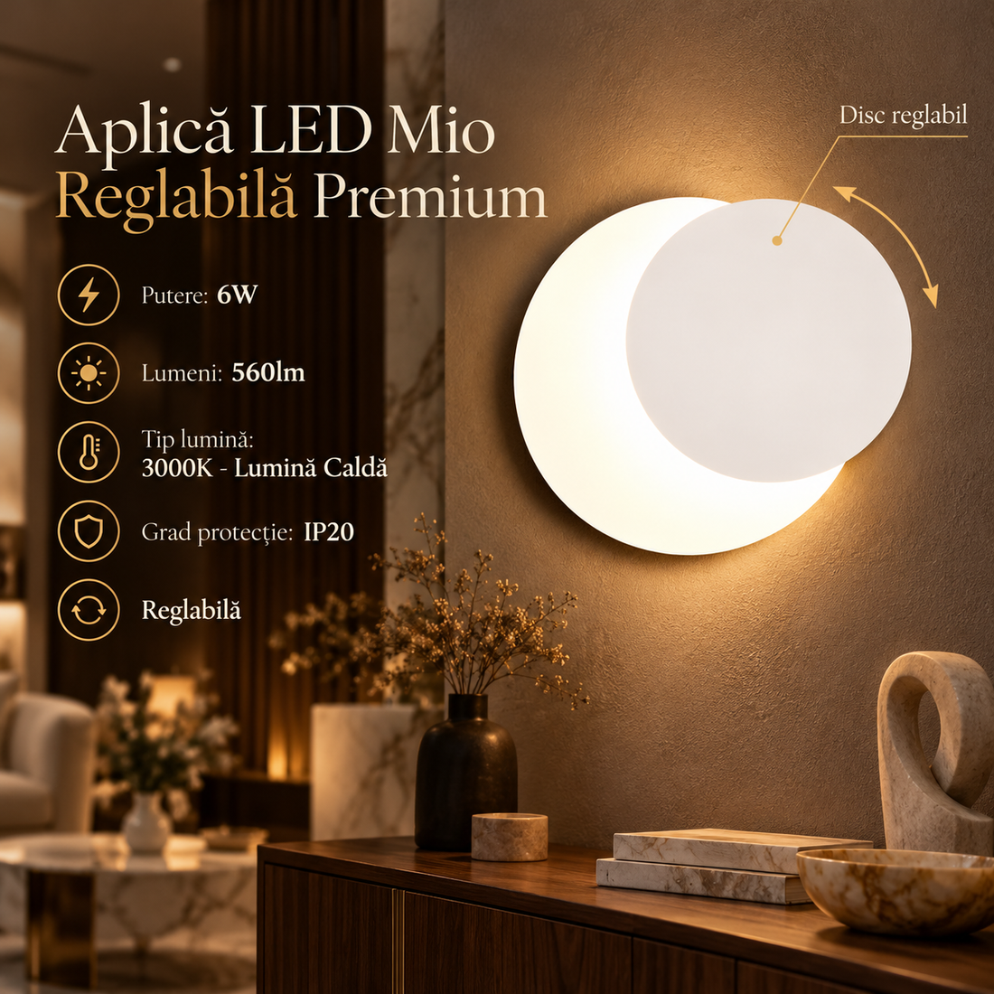 LED аплик бял, регулируем MIO