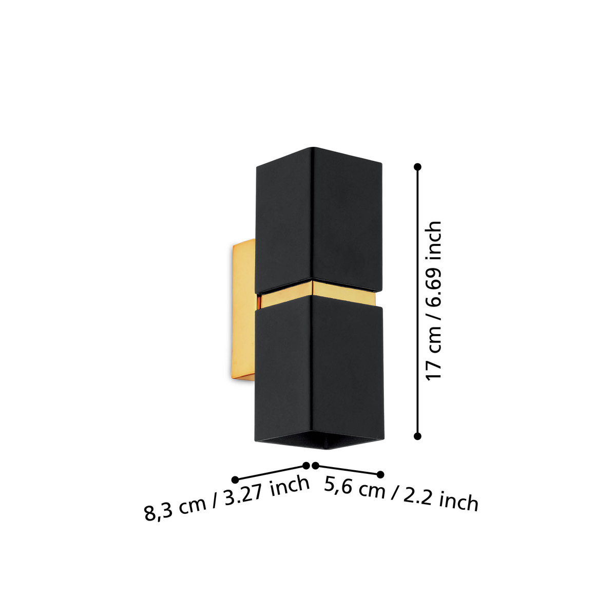 Aplica LED 2X2,8W PASSA EGLO NEGRU + AURIU 95373 NEGRU + AURIU / APLICA PERETE / MINIMALIST DESIGN Wall Light Fixtures