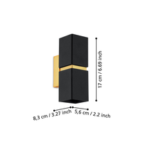 Aplica LED 2X2,8W PASSA EGLO NEGRU + AURIU 95373 NEGRU + AURIU / APLICA PERETE / MINIMALIST DESIGN Wall Light Fixtures