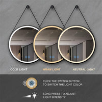 LED огледало за баня 60cm FOG Black Кожа+Алуминий, сензор за движение, температура, часовник и противозамъгляване