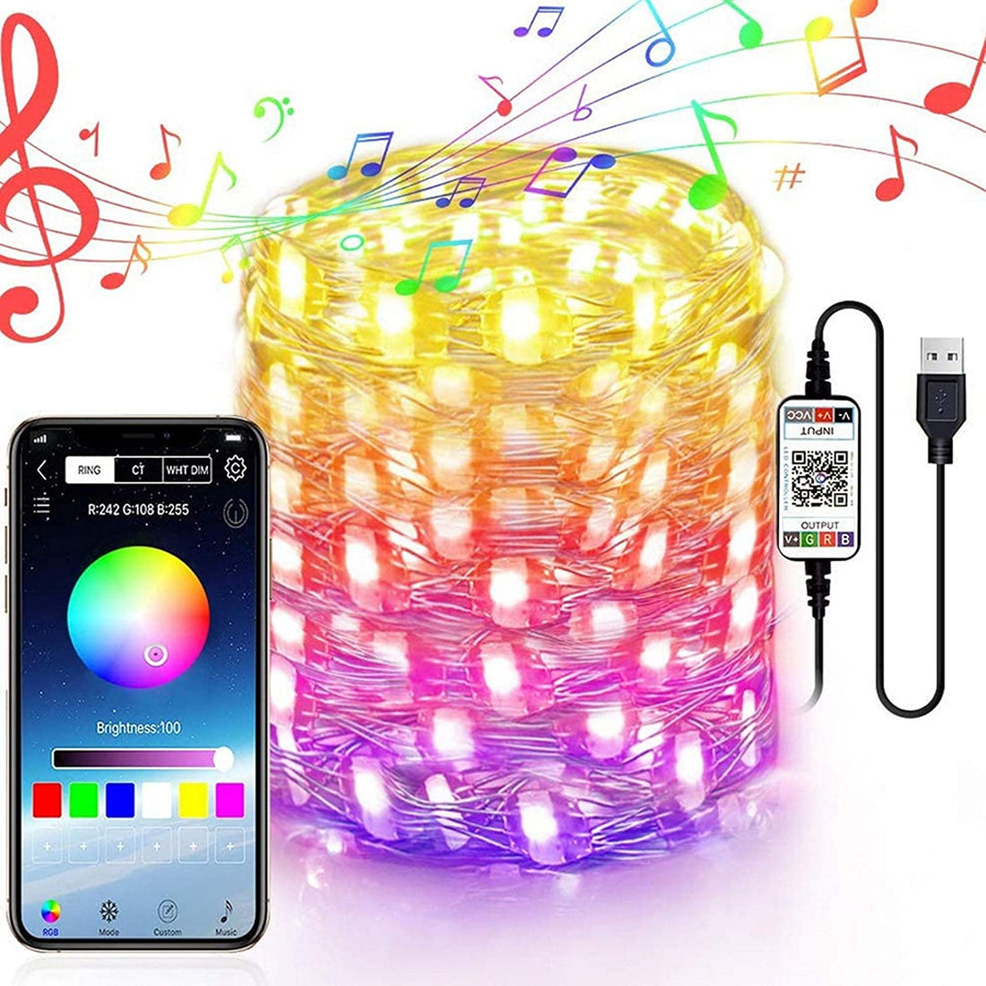 КОМПЛЕКТ LED ЛЕНТА RGB IC SMART DIGITAL 12V 10m USB Дистанционно 24 бутона
