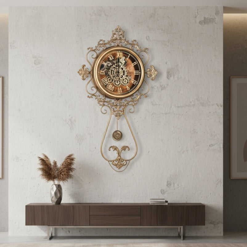 Декоративен стенен часовник Regal Gear Gold 95x61CM