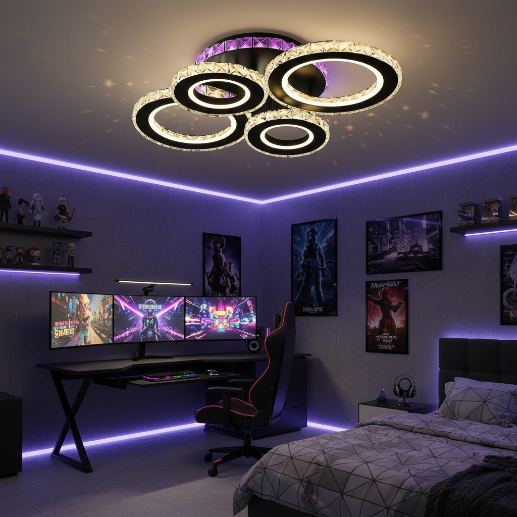 LED осветително тяло 4 CIRCLE Cristal Black RGB Еквивалент 500W Дистанционно
