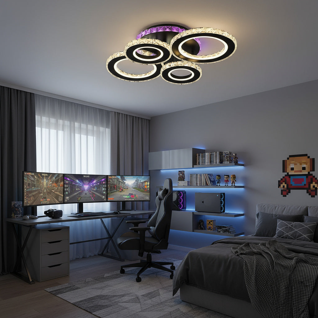 LED осветително тяло 4 CIRCLE Cristal Black RGB Еквивалент 500W Дистанционно