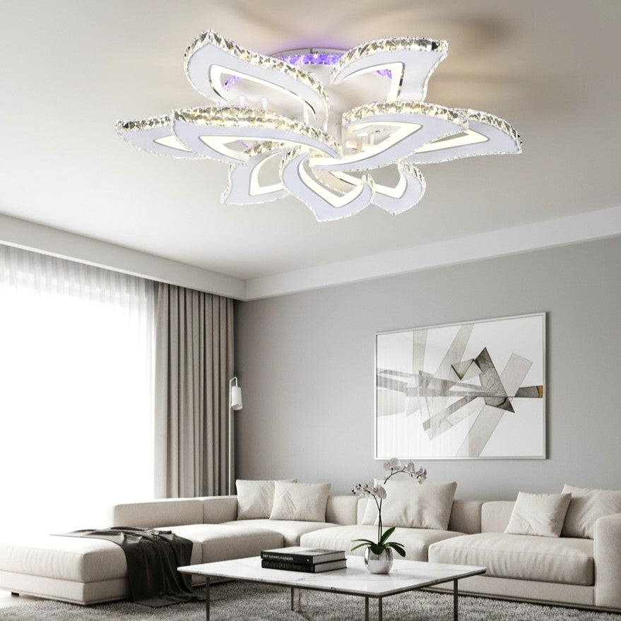 LED осветително тяло Camelia Grande кристал бяла RGB с дистанционно, еквивалент 1200W