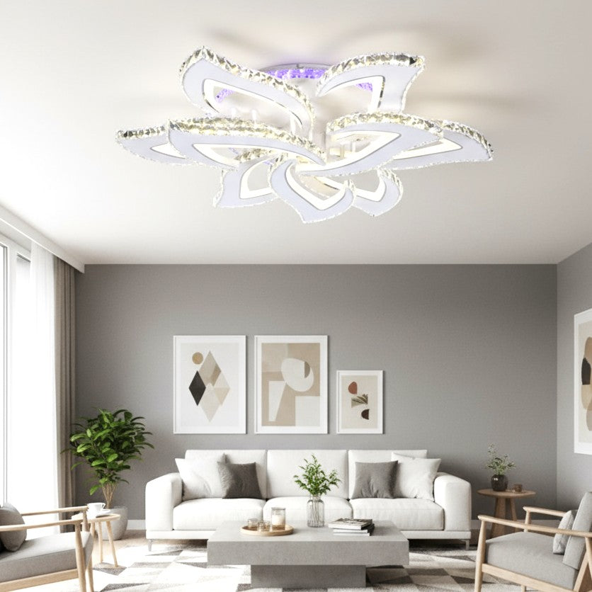 LED осветително тяло Camelia Grande кристал бяла RGB с дистанционно, еквивалент 1200W