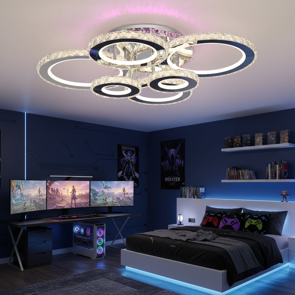 LED осветително тяло 6 CIRCLE Cristal Chrome RGB еквивалент 800W с дистанционно