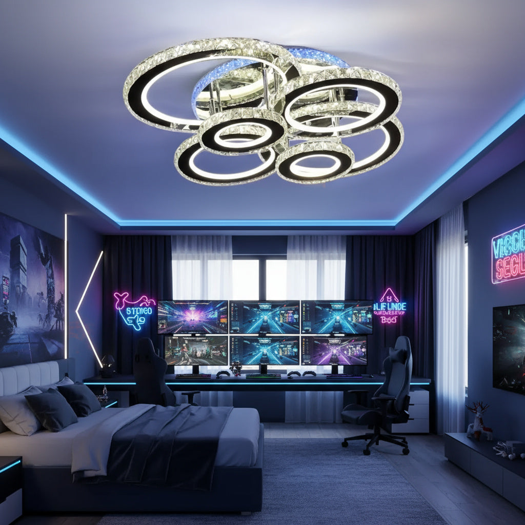 LED осветително тяло 6 CIRCLE Cristal Chrome RGB еквивалент 800W с дистанционно