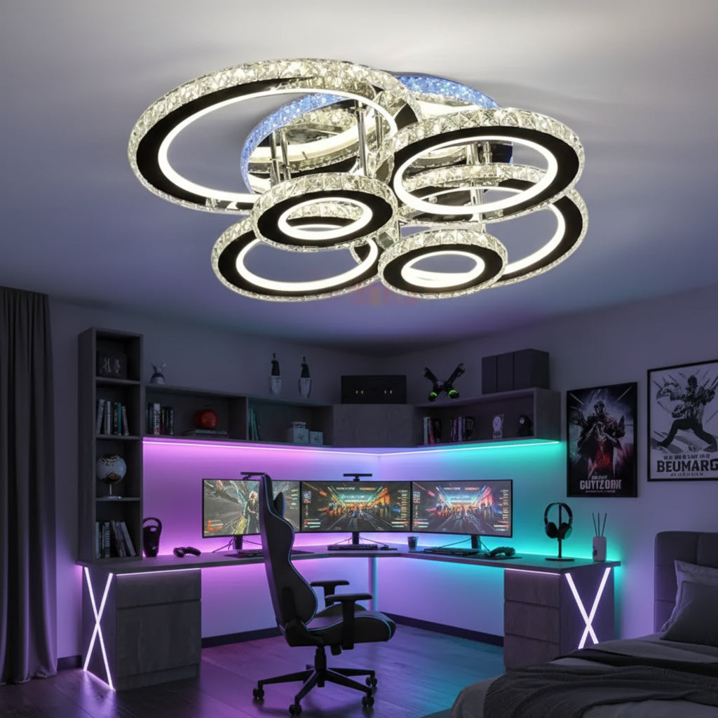 LED осветително тяло 6 CIRCLE Cristal Chrome RGB еквивалент 800W с дистанционно