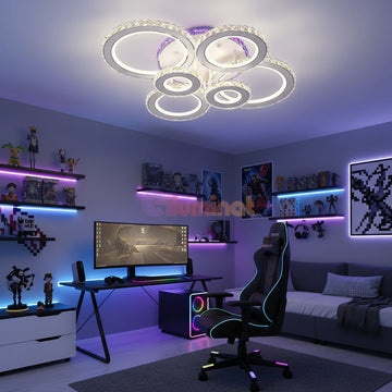LED осветително тяло 6 CIRCLE Кристал Бяла RGB Еквивалент 800W Дистанционно