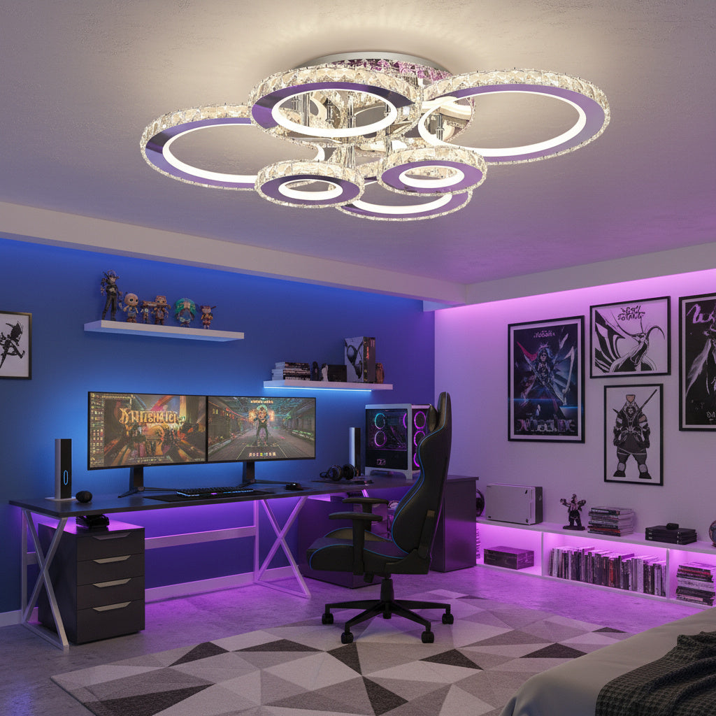 LED осветително тяло 6 CIRCLE Cristal Chrome RGB еквивалент 800W с дистанционно