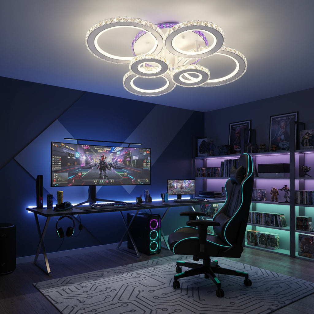 LED осветително тяло 6 CIRCLE Кристал Бяла RGB Еквивалент 800W Дистанционно