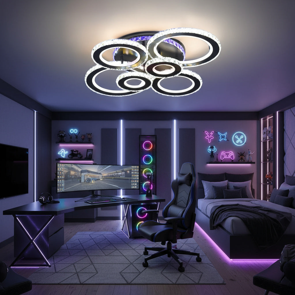 LED осветително тяло 6 CIRCLE Cristal Black RGB еквивалент 800W с дистанционно