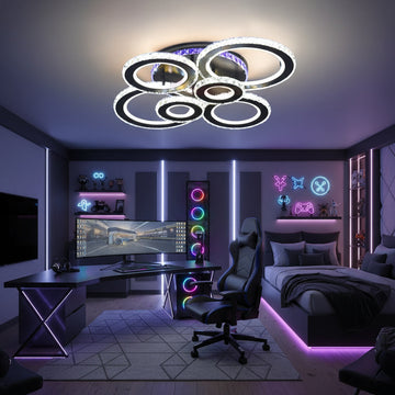 LED осветително тяло 6 CIRCLE Cristal Black RGB еквивалент 800W с дистанционно