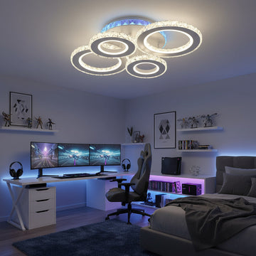 LED осветително тяло 4 CIRCLE кристал бяла RGB еквивалент 500W с дистанционно