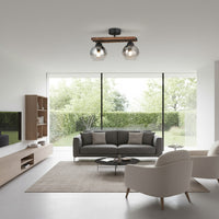 Осветително тяло Wood Black & Brown абажур опушена 2xE27