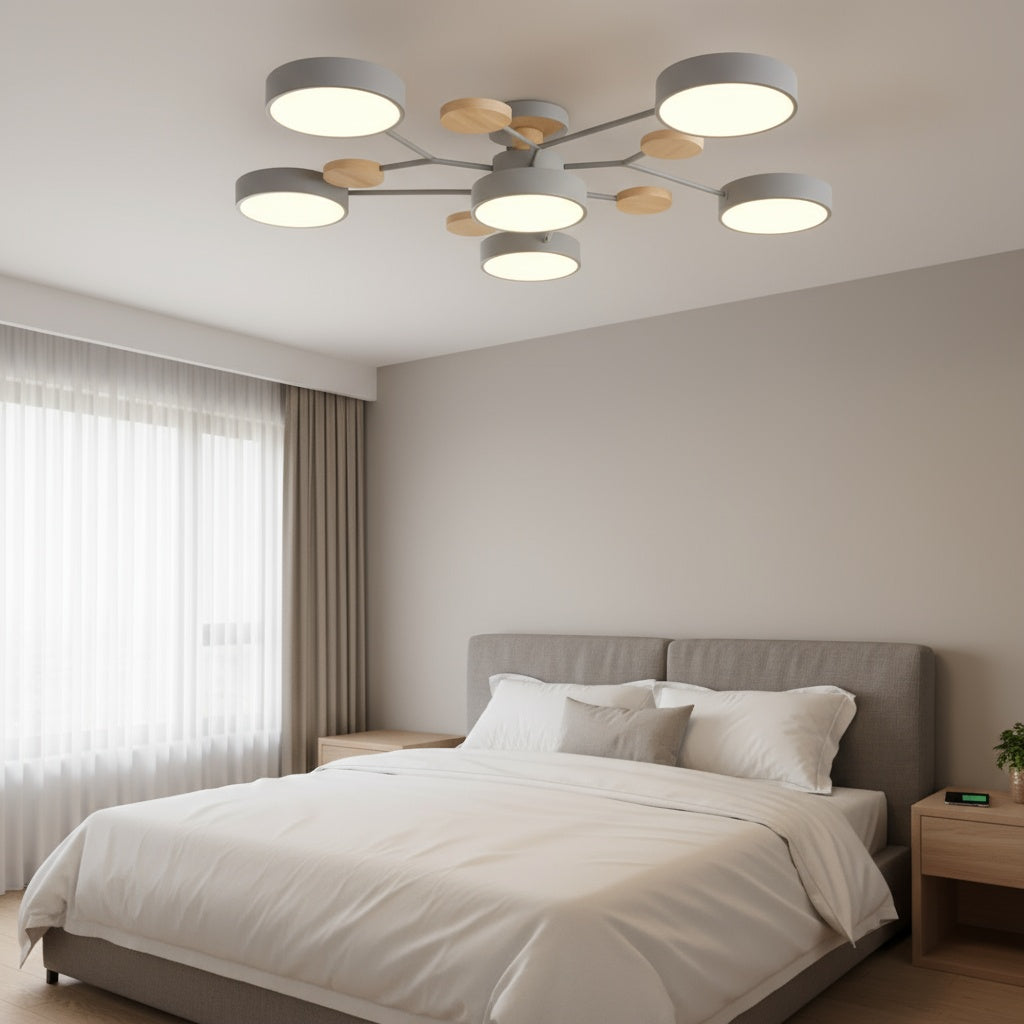 LED осветително тяло Grey & Wood 5+1 Еквивалент 800W Дистанционно