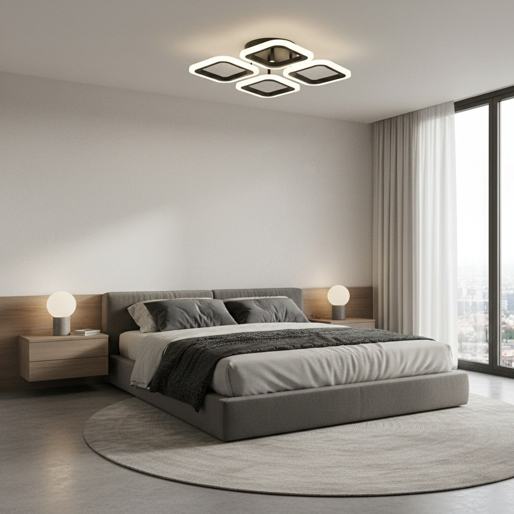 LED осветително тяло 4 SQUARES Black Еквивалент 250W Дистанционно управление