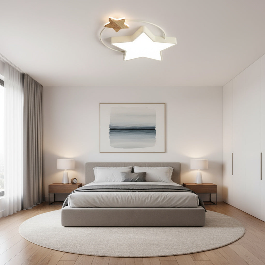 Модерно LED осветително тяло STAR White & Wood еквивалент 350W с дистанционно