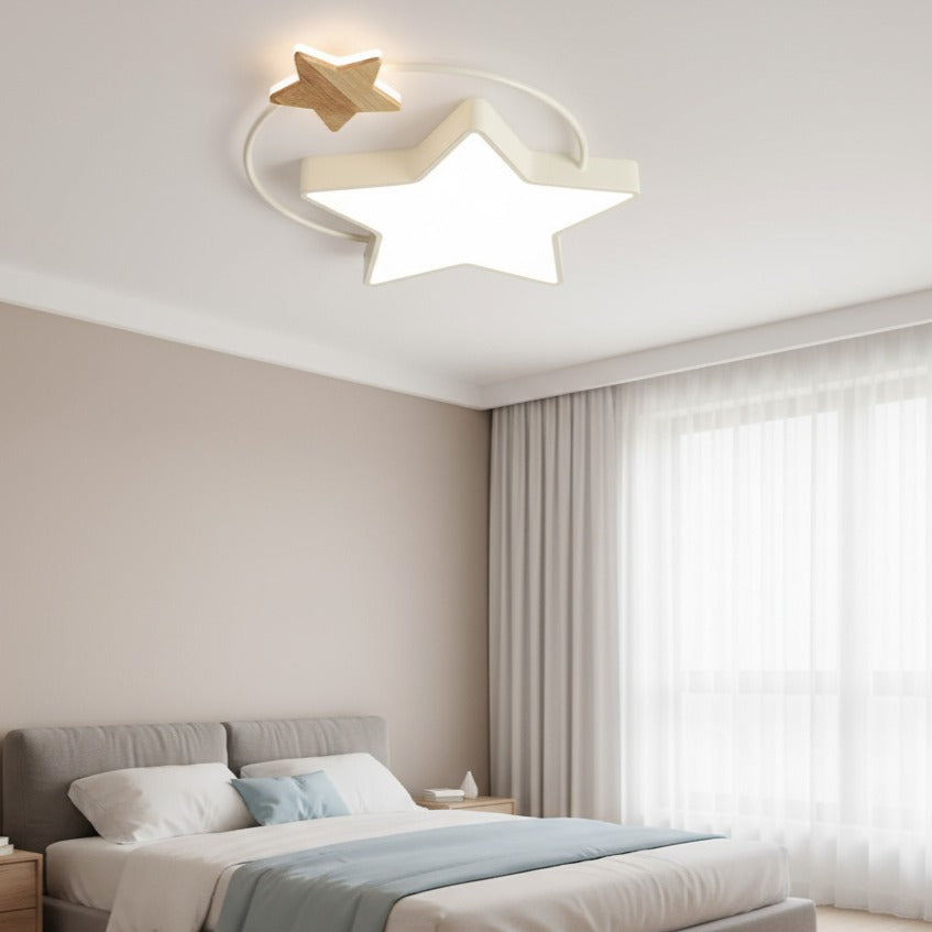Модерно LED осветително тяло STAR White & Wood еквивалент 350W с дистанционно