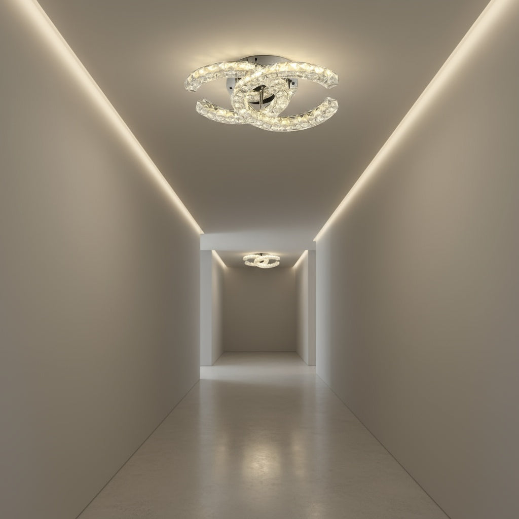 Lustra LED CRISTAL Double C Gold Echivalent 300W Telecomanda Lighting Fixtures