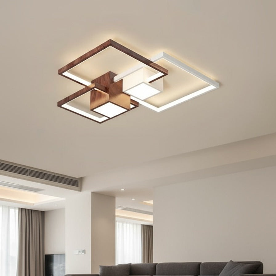 Осветително тяло LED Squares White & Wood Еквивалент 800W Дистанционно