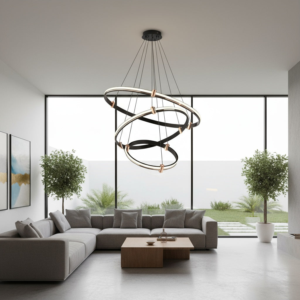 LED осветително тяло ZENO Black, висящо, 3 сегмента, еквивалент 400W, с дистанционно
