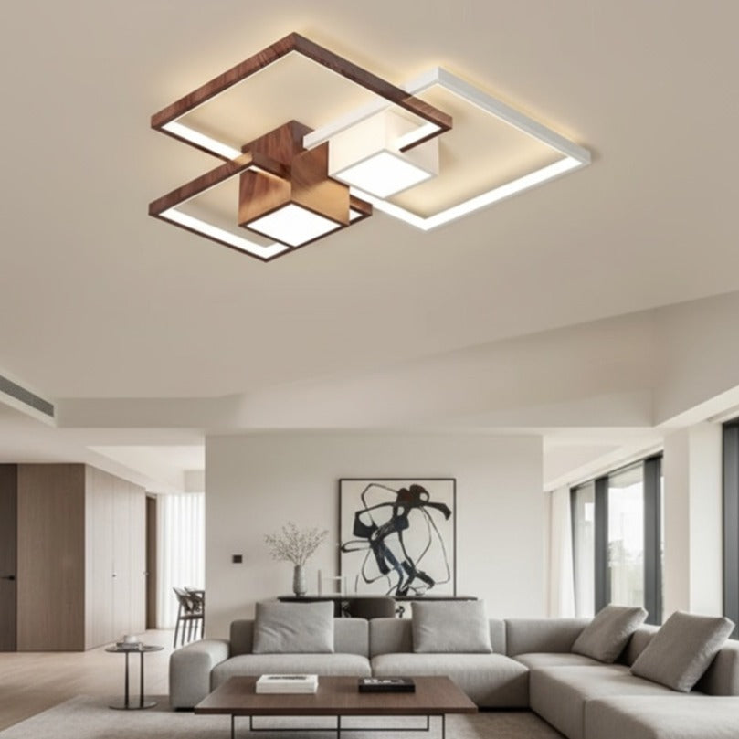 Осветително тяло LED Squares White & Wood Еквивалент 800W Дистанционно