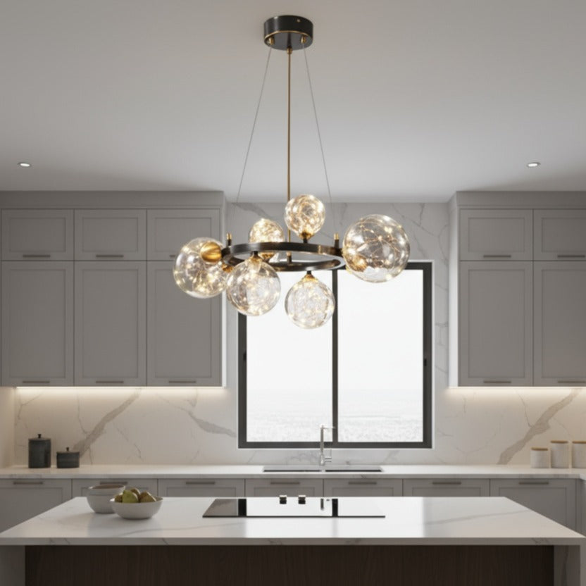LED осветително тяло Black Sparkle, прозрачен абажур, еквивалент 250W