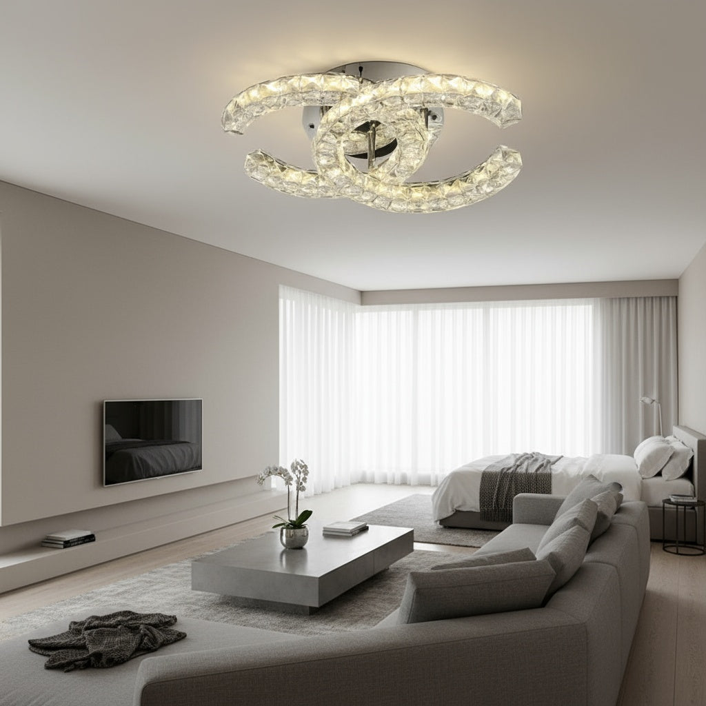 Lustra LED CRISTAL Double C Gold Echivalent 300W Telecomanda Lighting Fixtures