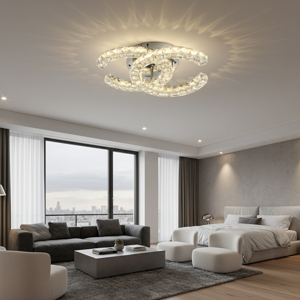 Lustra LED CRISTAL Double C Gold Echivalent 300W Telecomanda Lighting Fixtures