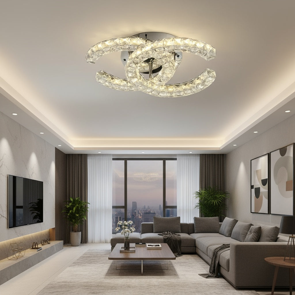 LED осветително тяло CRISTAL Double C Silver Еквивалент 300W Дистанционно