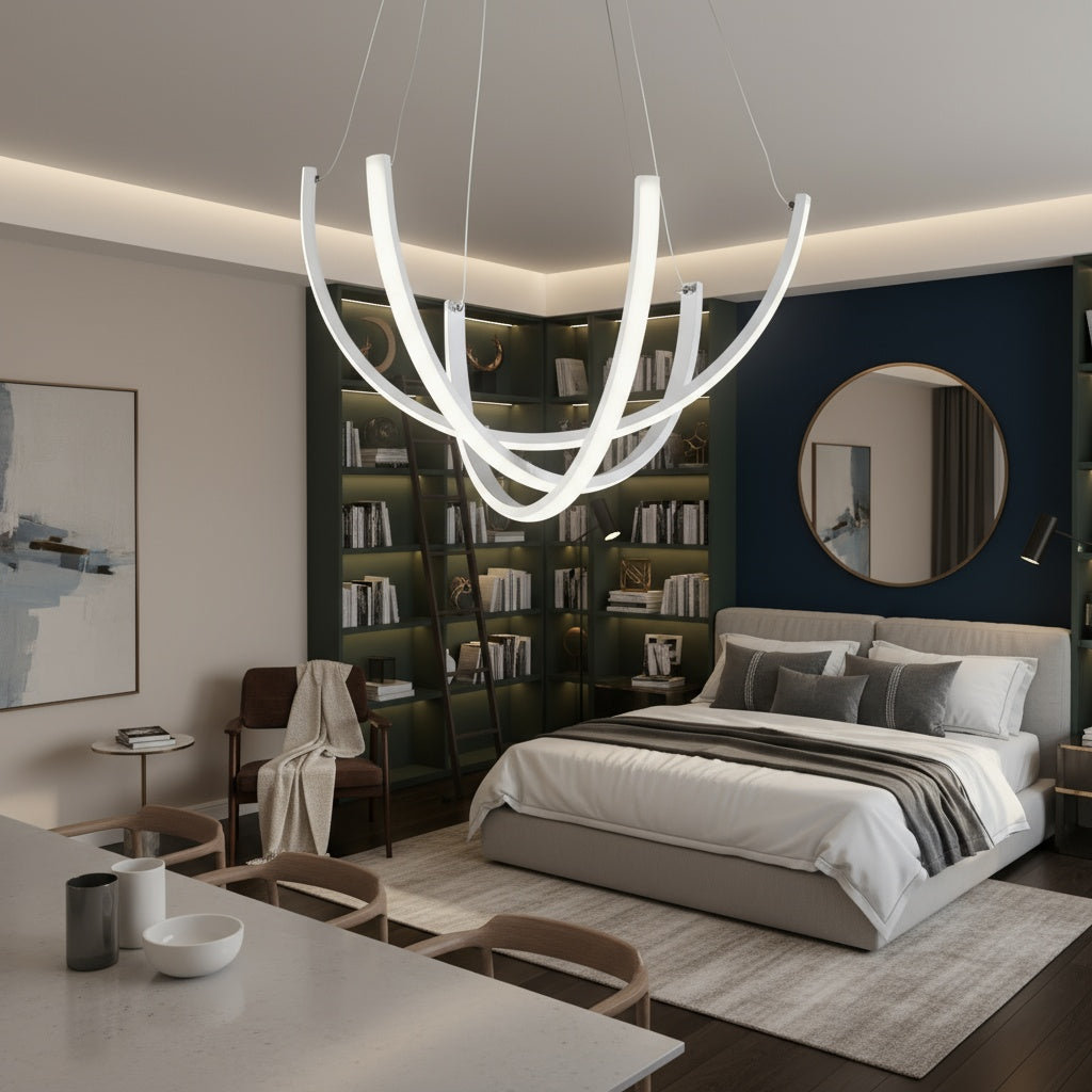 Окачено LED осветително тяло NOVIQ бяло, еквивалент 600W, с дистанционно