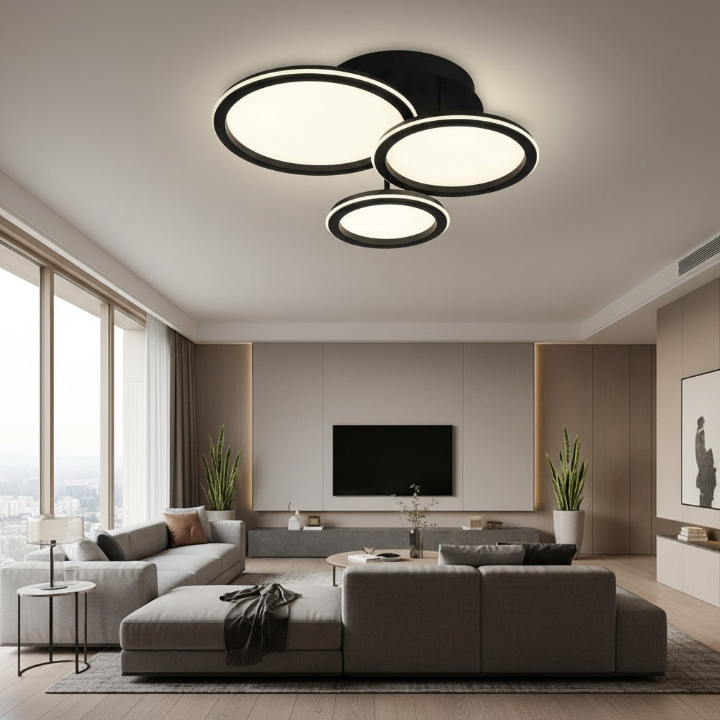 LED осветително тяло Polin 3 BLACK CIRCLE еквивалент 510W с дистанционно