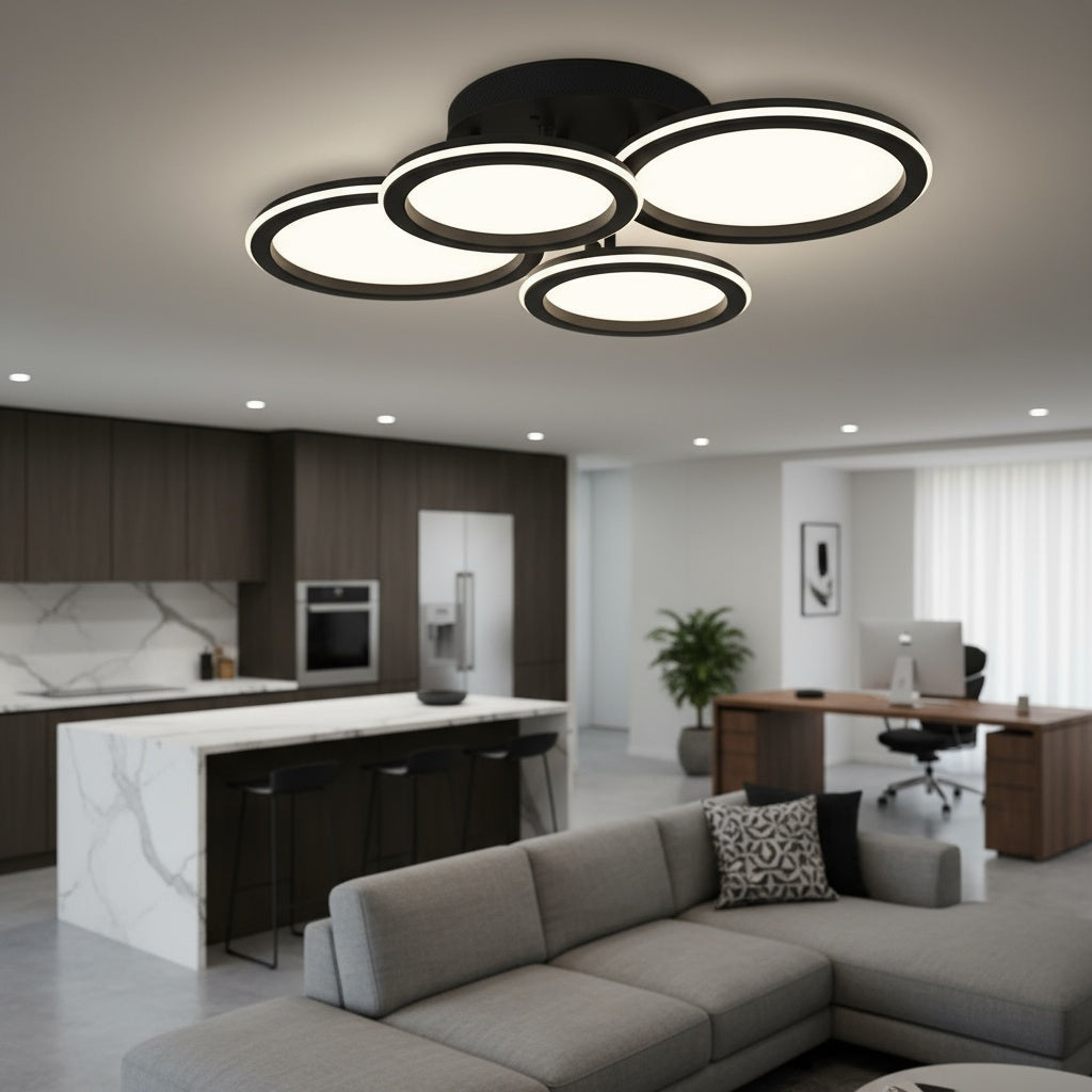 LED осветително тяло Polin 4 BLACK CIRCLE Еквивалент 600W Дистанционно