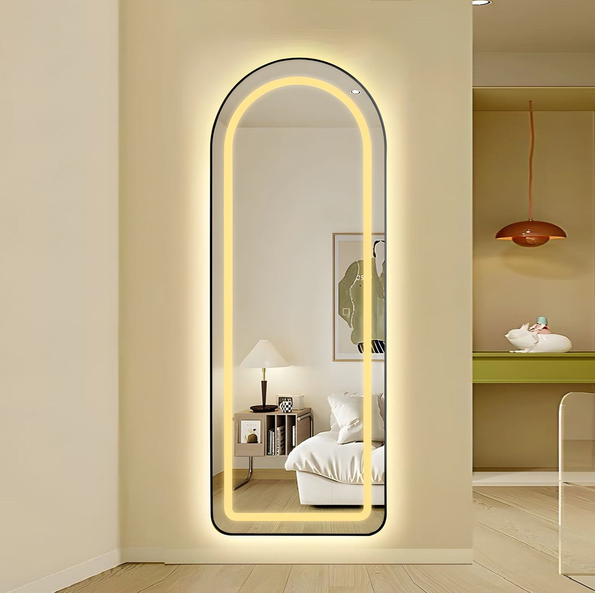 Oglinda Led Cu Touch 50X160Cm Floor Standing Black Arque Mirror