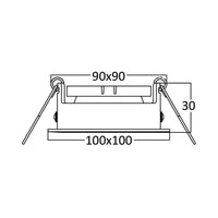 Вграден квадратен спот с регулируем сноп, черен, фасунга MR16 L100xH30mm