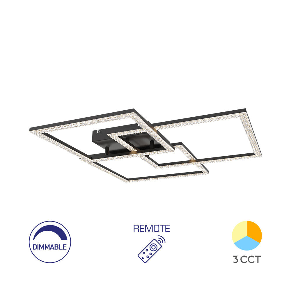 LED осветително тяло 3 Squares Cristal Black еквивалент 800W с дистанционно