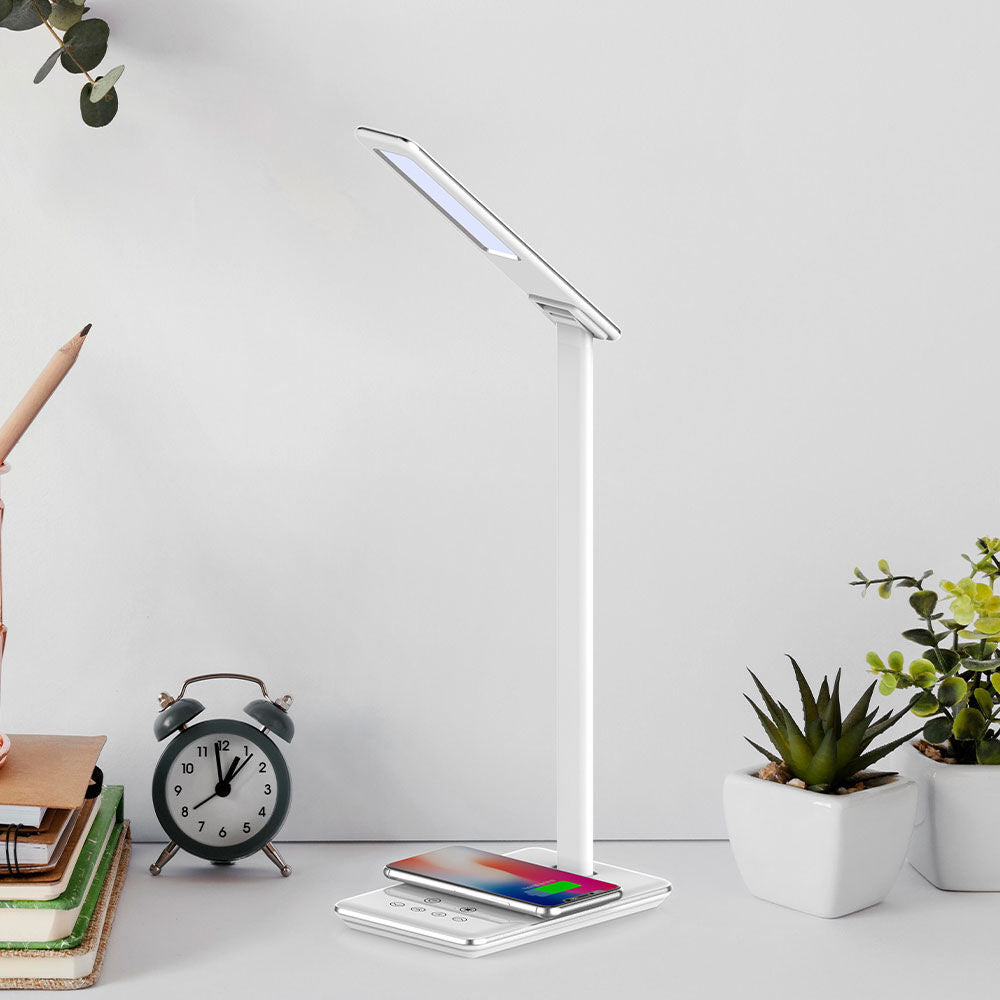 LED настолна лампа Бяла Димируема с безжично зареждане – 3 вида светлина, 50 cm