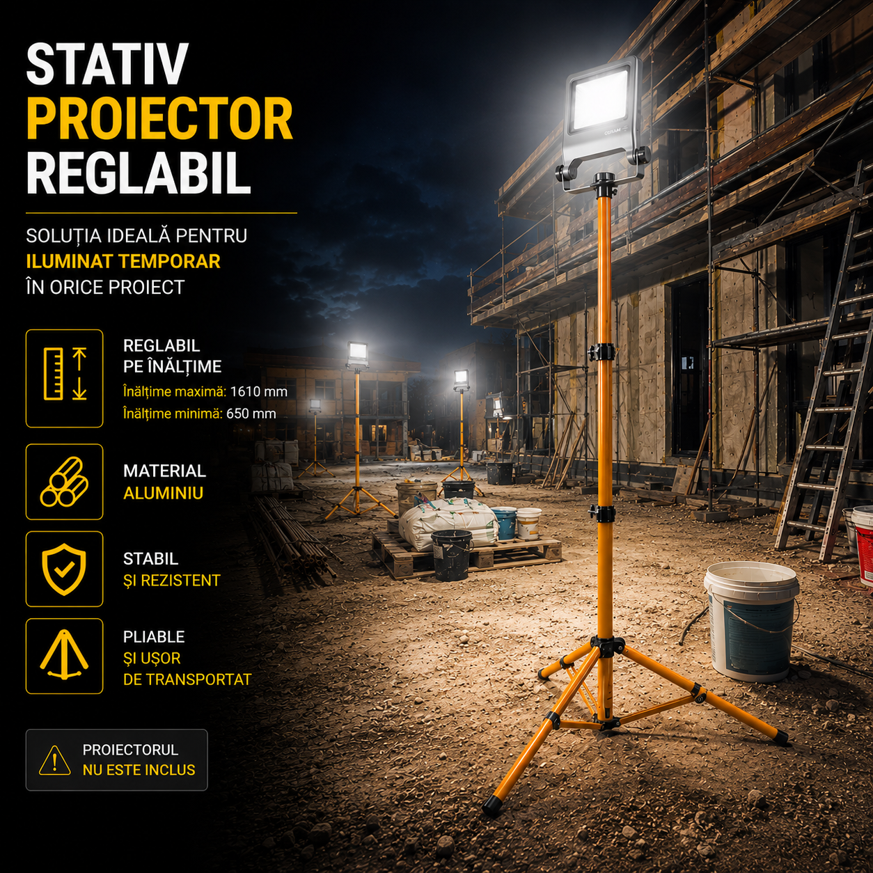 Статив за LED прожектор 1.6 метра регулируем, единичен