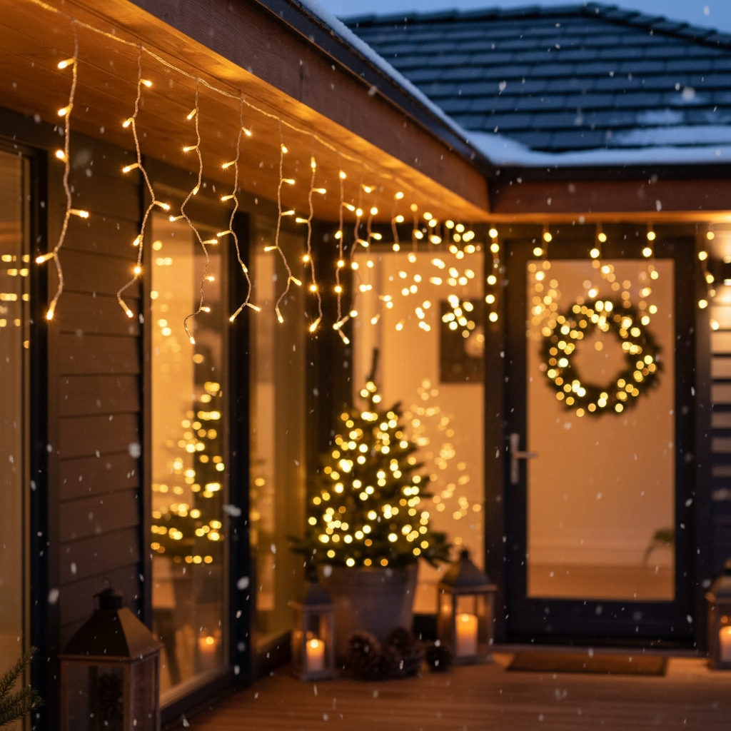 LED завеса Snowvale 10x0.6m Топла Бяла Светлина 400 LED диода Бял Кабел IP44