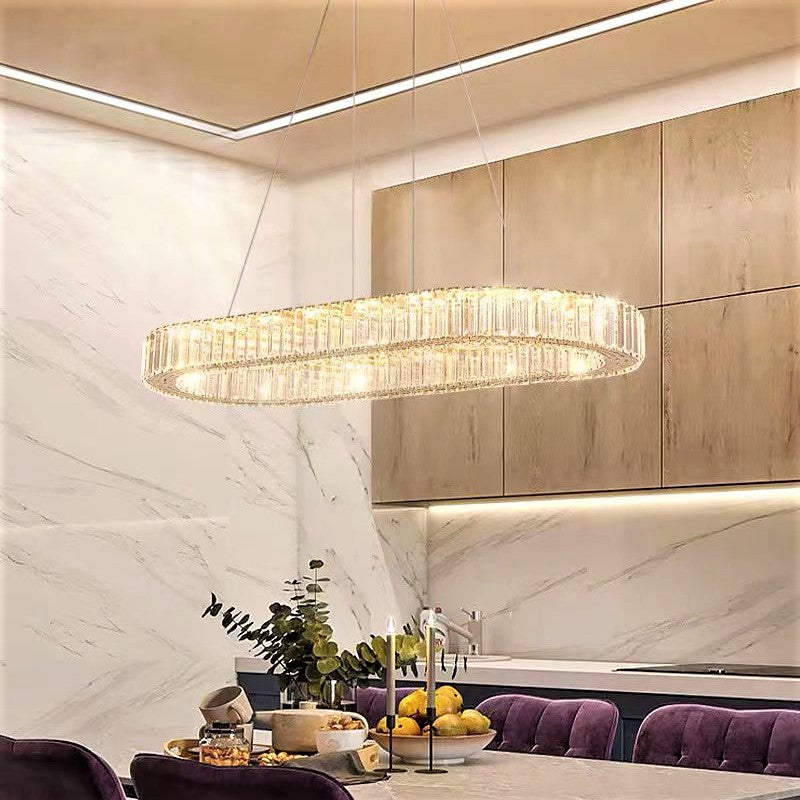 LED осветително тяло 64W кристал 1 сегмент OVAL GOLD с дистанционно