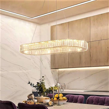 LED осветително тяло 64W кристал 1 сегмент OVAL GOLD с дистанционно