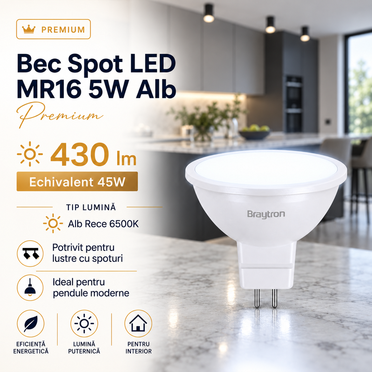 LED крушка GU5.3 MR16 5W 430lm 6500K