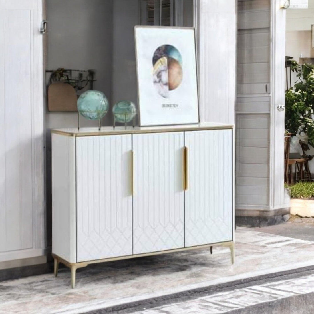 Скрин Luxury Line Simplicity бял с плот от мрамор